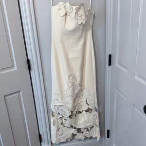 Leo Lin Elegant Cream Floral Midi Dress